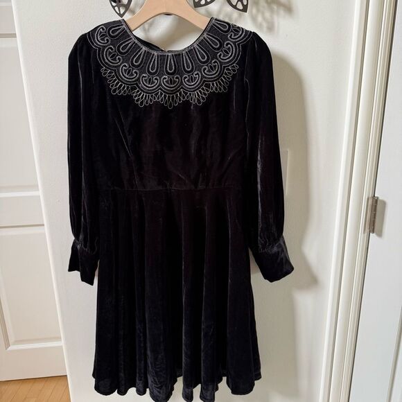 LABEL RITU KUMAR Caroline Flared Dress with Embroidered Yoke in Black M NWT - Picture 10 of 16